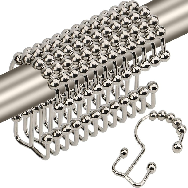 Gidse Shower Curtain Hooks,Sturdy Stainless Steel Double Sided Shower Hooks Rings for Bathroom Shower Curtain Rods Curtains Set of 12 Hooks - Nickel - Image 1